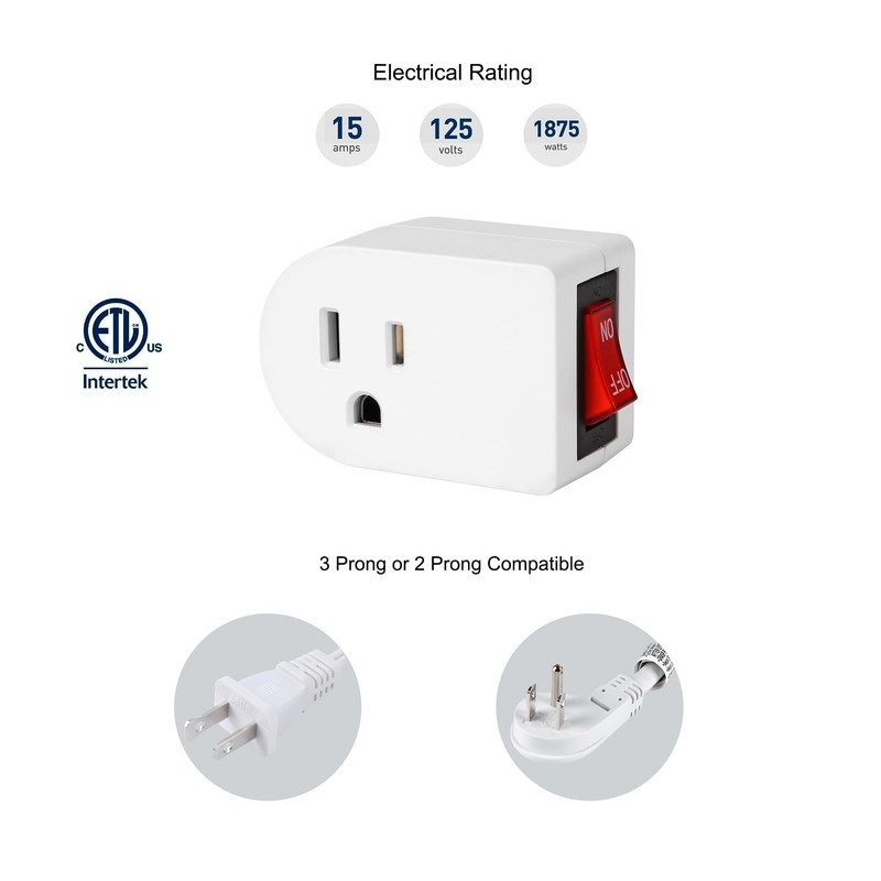 VSEER Grounded Outlet with ON Off Switch, Wall Tap Adapter