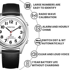 RUNCAR Atomic American English Talking Watch Speaks Clear and Loud Time, Date and Alarm time Stretch Band for Senior,Visually impaired or Blind People (Black)