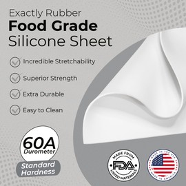 Exactly Rubber - White Silicone Sheet, 60A Durometer Silicone Mat, Food-Grade Rubber Mat with -80 to 450°F Temperature Resistance, 400% Elongation, Silicone Placemat Made in The USA, 1/32 x 9” x 12”
