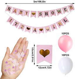 Baby Shower Banner, Baby Shower Decorations, Glitter Confetti With It'S A Girl Banners, Baby Shower Decorations For Baby Girl Shower Gender Reveal Party Birthday Supplies