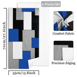 Imvertu Red Black Grey White Hand Towels for Bathroom Kitchen Decorative Ultra Soft Absorbent Bathroom Kitchen Hand Towels Set of 2 Dish Towels for Home Decor (Blue Black)