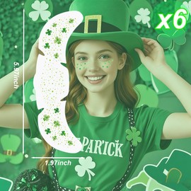 Green Leaves Glitter Freckles Temporary Tattoos for Women Green Shamrock Tattoos for Face for Saint Patrick's Day Outfit St Patricks Day Face Stickers - 6 Pack