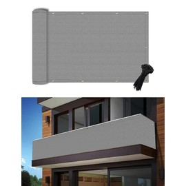 0.9x3m Light Gray Balcony Privacy Screen Fence Cover UV Protection Weatherproof Waterproof Windscreen for Apartments Patio Outdoor Backyard Porch Deck Railing with Cable Ties