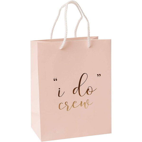 I Do Crew Gift Bags - 12 Pack Baby Pink Bridal Favor Bag 210msg with Gold Foil '"i do" Crew' Print for Bridal Party Bridal Shower Bachelorette Party Hens Party Bridesmaid Gift Bags - 9"x7"x4"