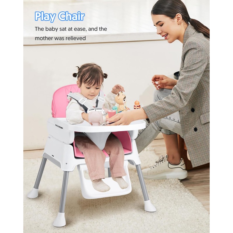 3-in-1 Baby High Chair, Adjustable Convertible Infant Baby Feeding Chair