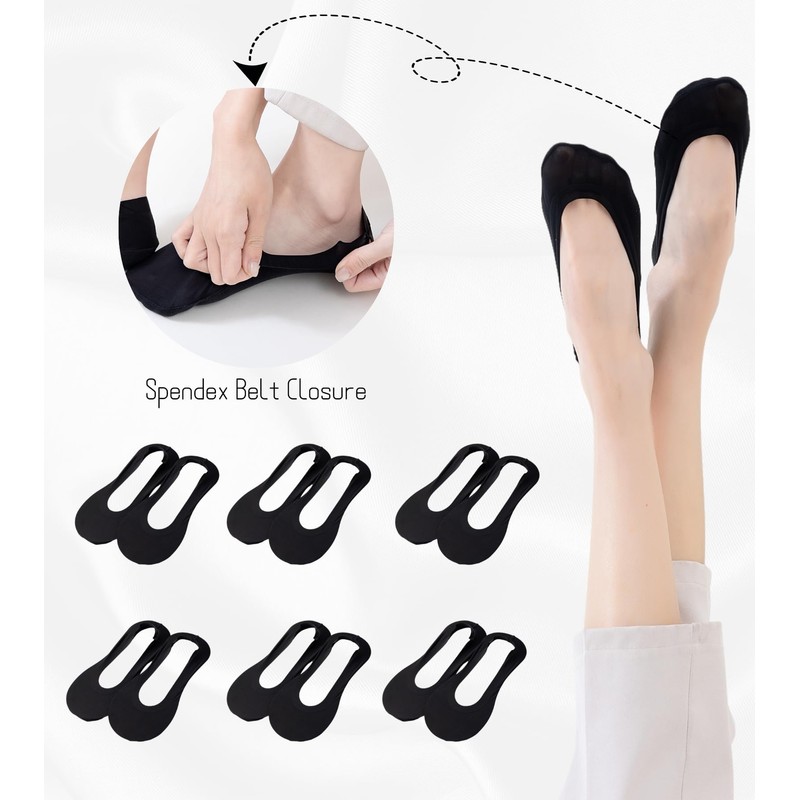 Ninever 6 Pairs No Show Socks Women Nylon Ultra Low