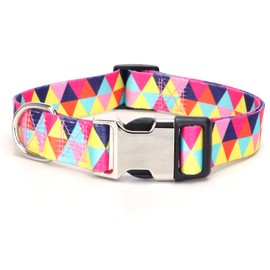 Female Dog Collars for Medium Dogs, Pretty Colorful Geometric Triangles Pattern Print Dog Collar Metal Durable Buckle Girl Puppy Collars for XSmall Small Medium Large Breed Pet Dogs, M
