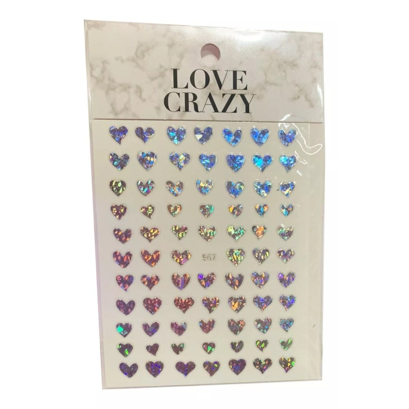 Love Crazy Sticker Pegatina Uñas Nail Art Corazon Tornasol Plantilla