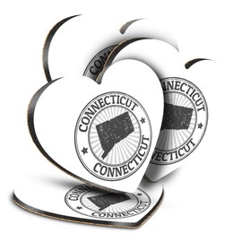 Destination Vinyl ltd Great Coasters (Set of 4) Heart - BW - Connecticut Map USA America Drink Glossy Coasters/Tabletop Protection for Any Table Type #41886