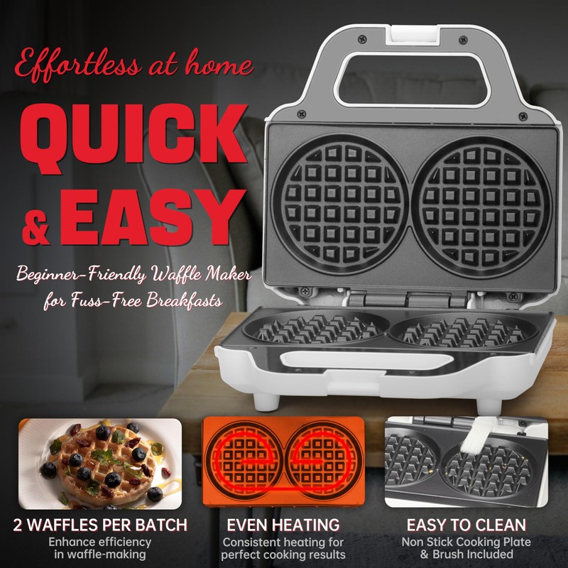 SugarWhisk 4 Inch Double Mini Waffle Maker Machine, Chaffle Maker,