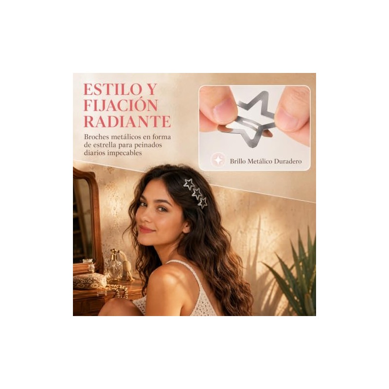 TEHAUX Set De 20 Pinzas Para El Cabello Estrella Plateadas