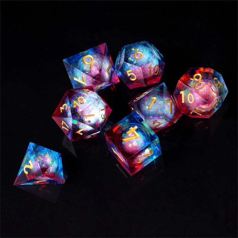 DND Dice Set, 7 Pieces Polyhedral Handmade Resin Liquid Core