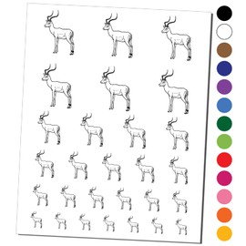 African Impala Antelope Temporary Tattoo Water Resistant Fake Body Art Set Collection - Black (One Sheet)