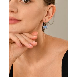 YL Women's 925 Sterling Silver Butterfly Dangle Drop Earrings Created Aquamarine Leverback Jewelry