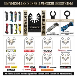 MaxEarn 4Pcs 70mm Extra Long Oscillating Saw Bl-ades, Titanium Multitool Bla-des with 2 Adapter, Universal Quick Release Oscillating Tool Accessories for Cutting Metal, Wood, Plastic