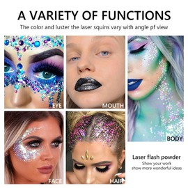 Face Hair Body Glitter Festival - Face Hair Nail Lip Glitter Gel Mermaid Sequin Chunky Glitter Lasting Sparkling Lotion Glitter for Festival Birthday Makeup Party (01#)