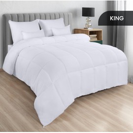 Utopia Bedding Comforters King Size, All Season Duvet Insert, Down Alternative Box Stitched Bed Comforter with Corner Tabs, Machine Washable (White, Pack of 3)