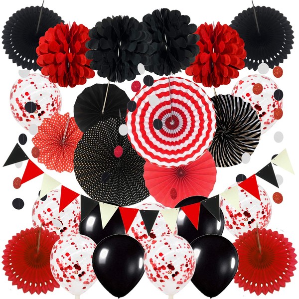 ZERODECO Party Decoration, Hanging Paper Fans Pom Poms Flowers Garlands