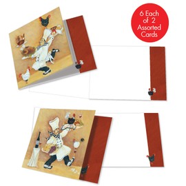 Farm To Table - Box of 12 Painted Cafe Greeting Cards with Envelopes (4 x 5.12 Inch) - Bulk Blank Chicken for Dinner Note Cards - All Occasion Notecard Set (6 Each, 2 Designs) MQ4635OCB-B6x2