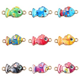 LiQunSweet 45 pcs 9 Colors Jesus Fish Enamel Alloy Link Connector Charms Marine Animal Tropical Charms for DIY Jewelry Bracelet Necklace Earring Keychain Decorations