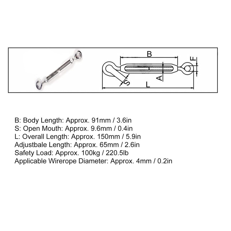 Labuduo Turnbuckle, M6 Stainless Steel 4 Hook Two Hook Turnbuckle