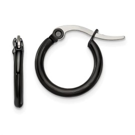 Ice Carats Designer Jewelry USA Stainless Steel Black 15.5mm 2mm Small Hoop Earrings