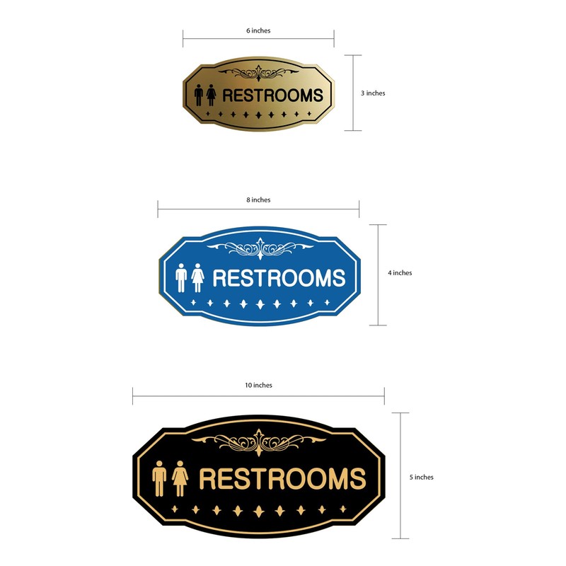 Signs ByLITA Victorian Unisex Restroom Sign (Black Gold) - Large