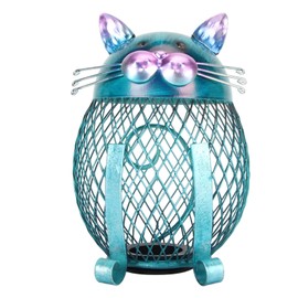 Metal Cat Coin Piggy Bank for Adults Visible Handcrafted Cute Animal Money Bank with Bottom Cover for Home Living Room