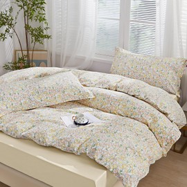 SAPHREAS Iris Floral Duvet Cover Twin Botanical Orange Floral Green Leaves Pattern Comforter Set Cute Bear Duvet Cover Lightweight Soft Microfiber Garden Style 2pcs 1 Duvet Cover 1 Pillow Sham