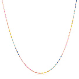 Diamond Treats Dainty Necklace with Colorful Beads Made of Gold Plated 925 Sterling Silver, Multicolor Pearl Necklace for Women and Teens with Colorful Beads, Colorful Link Necklace for Her, Sterling