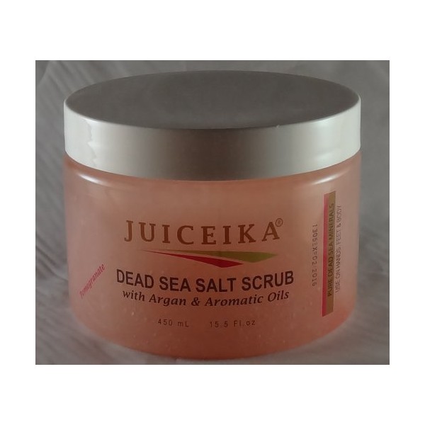 Dead Sea Salt Scrub with Argan & Aromatic Oils -Pomegranate Scent (15.5 fl.oz.-450ml) by Juiceika
