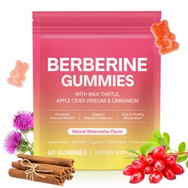Berberine Gummies with Ceylon Cinnamon 1000mg, Milk Thistle, ACV, Berberine Supplement for Energy and Metabolism Support, Gut Health, Sugar Free Vegan Berberine Gummies Watermelon flavor (60 Count)