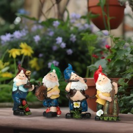 Relaxdays Garden Gnomes Set of 4 Musicians Weatherproof Miniature Figures Frost-Proof Decorative Gnomes Outdoor Polyresin Colourful