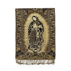 Our Lady of Guadalupe Virgin Mary Shawl Scarf Wrap Stole Light Blanket Rebozo Catholic Christian Accessory Blessed Mother (Gold)