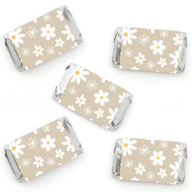Big Dot of Happiness Tan Daisy Flowers - Mini Candy Bar Wrapper Stickers - Floral Party Small Favors - 40 Count