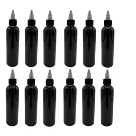 Natural Farms - Botellas de plástico Cosmo negro de 4 onzas, paquete de 12 botellas vacías recargables, sin BPA, aceites esenciales, aromaterapia, tapa superior giratoria negra y natural, fabricadas en los Estados Unidos