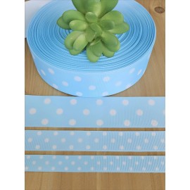 Unbranded 5/8, 7/8 & 1.5” (1 YD) Blue With White Polka Dot Grosgrain Ribbon Hair Bow  - 7/8 inch