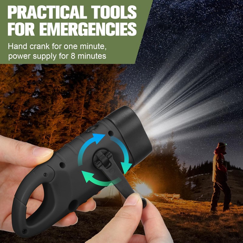 Mudder 6 Pcs Hand Crank Solar Powered Flashlights Emergency Rechargeable