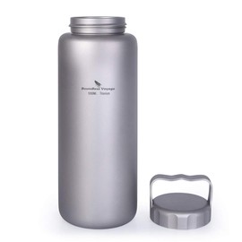 Boundless Voyage 1050ml Pure Titanium Bottle Wide Mouth Large Capacity Direct Drink Outdoor Climbing Sports Water Bottle Leak-proof Lightweight Rust-proof with Strap Pouch (1050ml (with handle