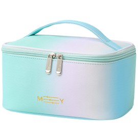 Meiyuuo Makeup Bag Large Cosmetic Bags for Women Girls Cute Travel Zipper Pouch Toiletry Organizer for Beauty Essentials Waterproof (Gradient Rainbow Green)