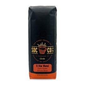 San Diego Coffee 5 Star Blend, Dark Roast, Whole Bean Coffee, 16-Ounce Bag Café en grano tostado