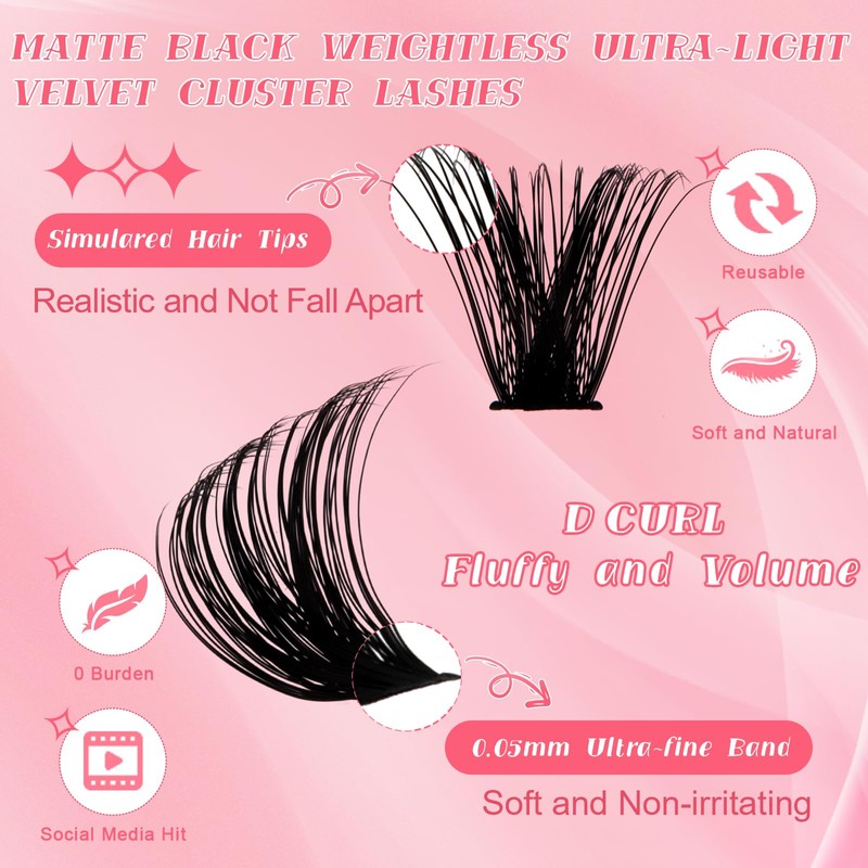 Eyelash Extensions Set, 80D Natural DIY Eyelashes, 8-16 mm, D