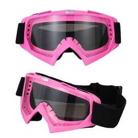 immoono Motorcycle Goggles with Balaclava for Women Girls, Dirt Bike ATV Motocross Riding Racing Ski Goggle Safety Glasses with Neck Gaiter Bandana Face Mask, Pink Frame Transparent Lenses