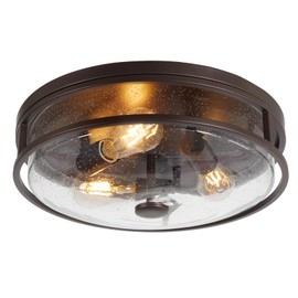 Rosient 16 Inch Large Flush Mount Ceiling Light Fixture with Seeded Glass, Bronze Round Ceiling Lamp Shade, Modern Farmhouse Indoor Outdoor Ceiling Lighting for Kitchen Dining Living Room Foyer