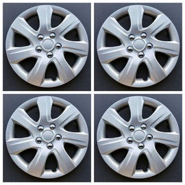 New Wheel Covers Replacements Fits 2010-2011 Toyota Camry; 16 Inch; 7 Spoke; Silver; Plastic; Set of 4; Spring Steel Clip; Wheel Cover has fake lugs Nuts