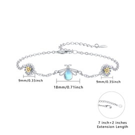 Daisy Bracelet Sterling Silver Daisy Flower Summer Bracelets Moonstone Bracelet Firefly Adjustable Bracelet Jewelry Gifts for Birthday Women