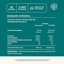 LIFE 360+ Suplemento Alimenticio a base de Rhodiola Rosea, 180 Cápsulas | Fórmula con Rhodiola. Rinde 90 porciones por cada envase. Consulta el modo d