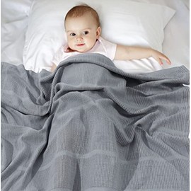 Sapphire Collection Cotton Cellular Baby Blanket Breathable Soft 100% Cotton Cellular Baby Blankets for Pram/Travel/Moses Basket, Cots, Pushchairs One Size 75 x 95 cm(Grey)