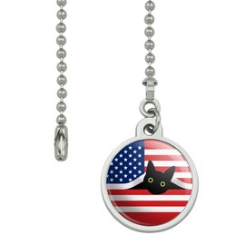 Black Cat 4th of July American Flag Patriotic Ceiling Fan and Light Pull Chain