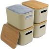 Soddeph 4 Packs Plastic Storage Bins with Bamboo Lids,Stackable Storage